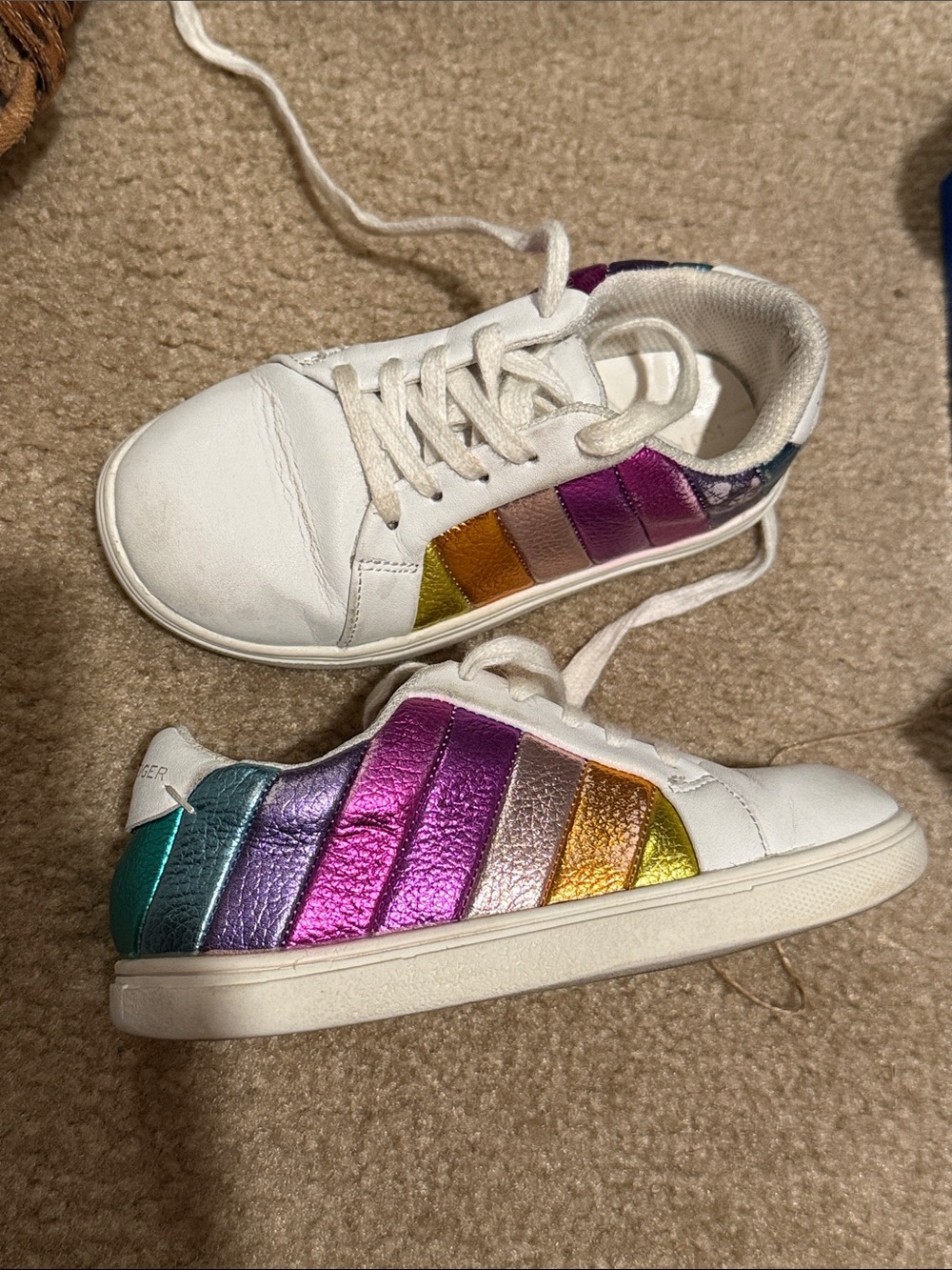 Kurt Geiger Kids White Sneakers with Rainbow Metallic Stripes